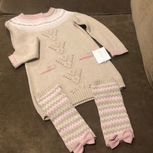 Knitted soft dress with leg warmers.